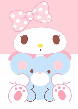 My Melody holding a teddy bear