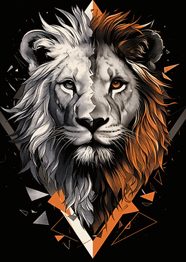 Split Lion Head with Geometric Patterns