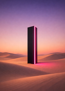 Monolith in Desert at Sunset