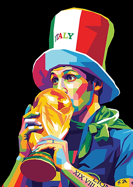 Italian Footballer with World Cup Trophy