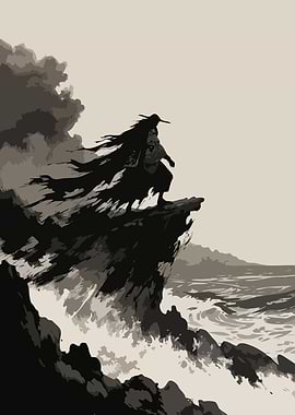 Lone Warrior on a cliff overlooking the sea