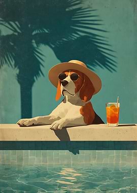 Beagle Dog Relaxing by the Pool
