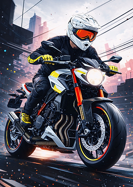 Motorcyclist in a Cityscape