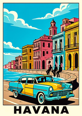 Havana Vintage Car Poster