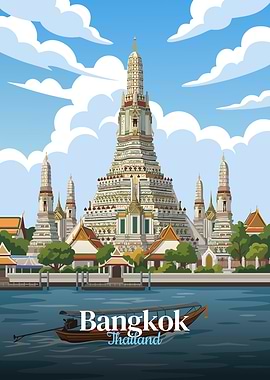 Bangkok Wat Arun Temple Illustration