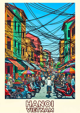 Hanoi Street Scene with Motorbikes