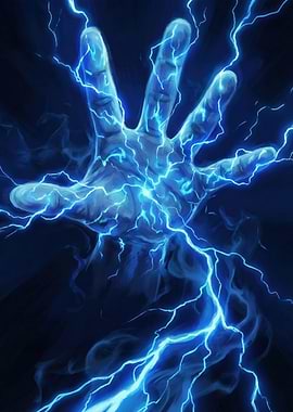 Hand crackling with blue lightning