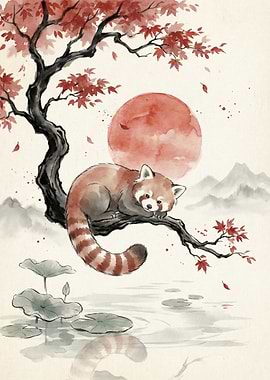 Red Panda in Japanese Art Style