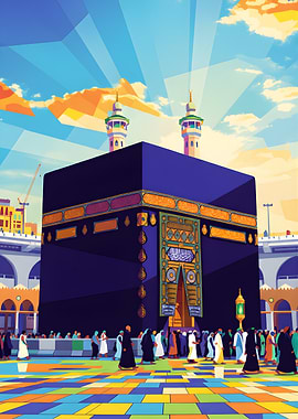Kaaba in Mecca with Pilgrims