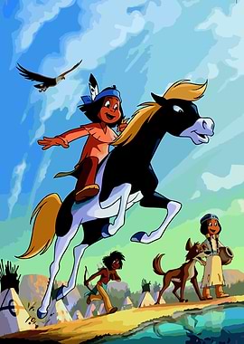 Native American Children on a Horse