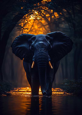 Majestic Elephant in Golden Forest Light