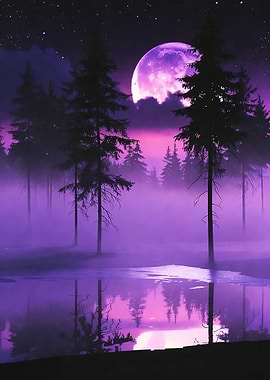 Moonlit Forest Reflection