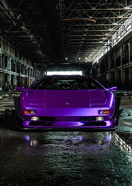 Purple Lamborghini Diablo in Abandoned Warehouse