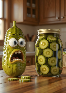 Scared Pickle and Jar of Slices - Funny Pickle