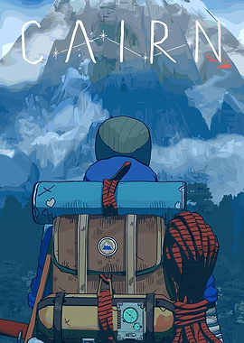 Adventurer facing a snowy mountain