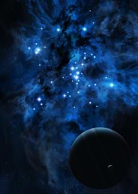 Deep Space Nebula with Planet