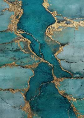 Abstract Teal and Gold Marble Texture