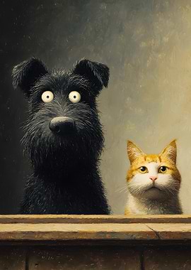Dog and Cat Looking Up