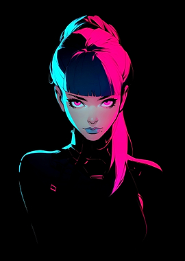 Cyberpunk Woman with Pink and Blue Lighting