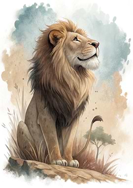 Majestic Lion in Watercolor Style