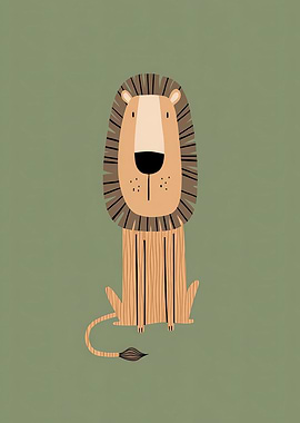 Cute Cartoon Lion Sitting Safari Animal