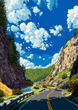 Pixel Art Mountain Road