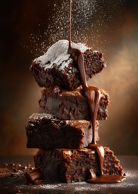 Chocolate Brownies with Powdered Sugar and Drizzle