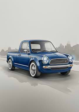 Blue vintage pickup truck illustration