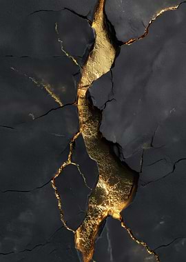 Cracked Black Surface with Gold Inlay