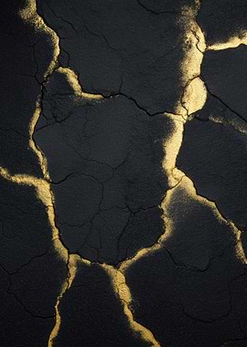 Cracked Black Surface with Gold Veins