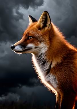 Red Fox Against Stormy Sky