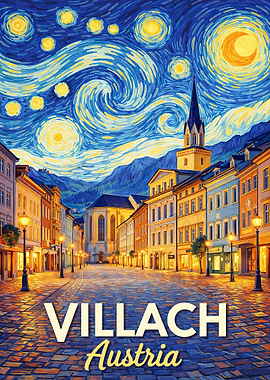 Villach Austria Starry Night Painting