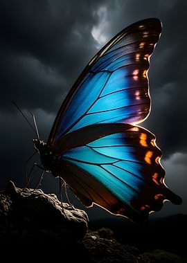 Blue Morpho Butterfly on Rock