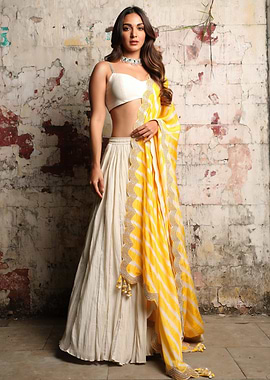 Kiara Advani in White and Yellow Lehenga