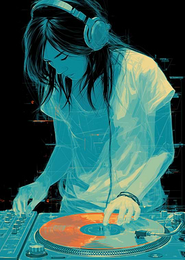 DJ Girl with Headphones