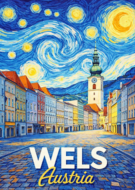 Wels Austria Starry Night Painting