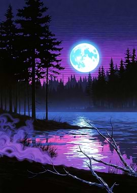 Cyberpunk Moonlit Lake