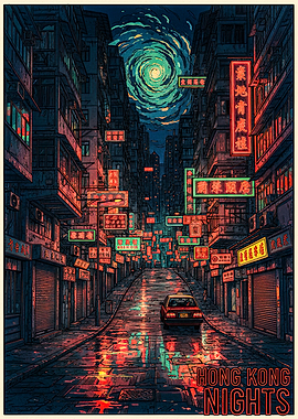 Hong Kong Nights Neon Street Scene