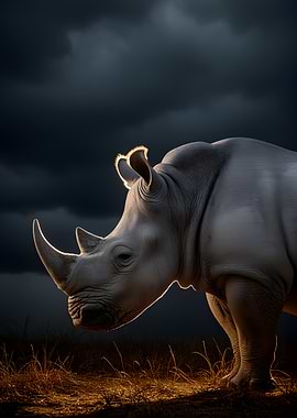 Rhinoceros in Dramatic Lighting
