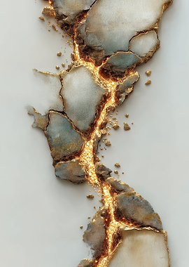 Abstract Cracked Earth with Gold Veins