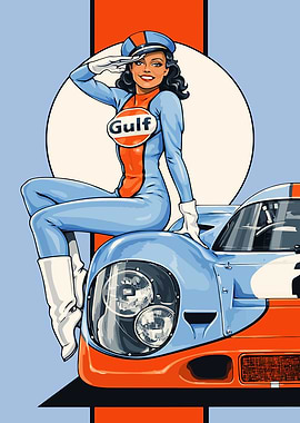Gulf Racing Pin-Up Girl and Car