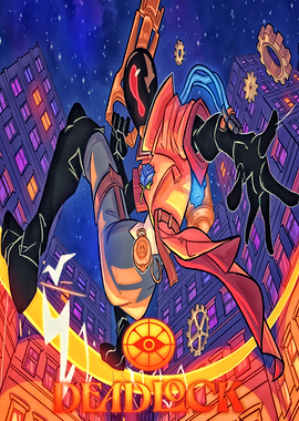 Steampunk character in a city at night