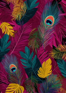 Tropical Leaves and Peacock Feathers