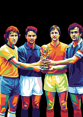 Football Legends Holding Trophy