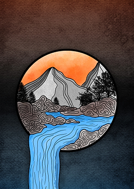 Circular Mountain Waterfall Landscape