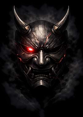 Demonic Oni Mask with Glowing Eyes