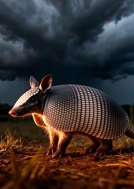 Armadillo in Dramatic Stormy Weather