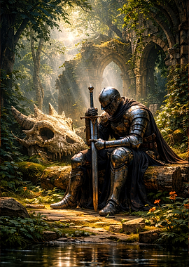 Knight Resting by Dragon Skull