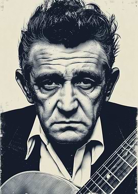 Johnny Cash Portrait with Guitar