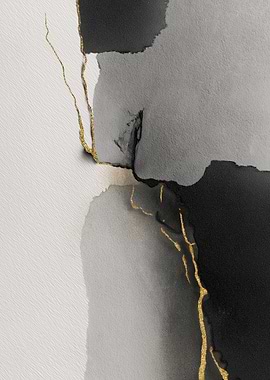 Abstract Gold and Gray Ink Art